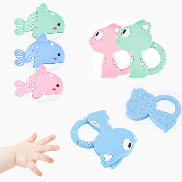 

Food Grade Silicone Teethers Animal Cat Fish Baby Ring Teether Infant Baby Silicone Chew Charms Kids Teething Gift Toddler Toys