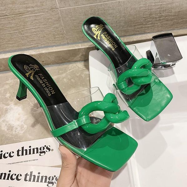 

slippers rivet shoes woman's low thin heels glitter slides fashion 2021 jelly luxury rome basic pu rubber fabric hoof, Black