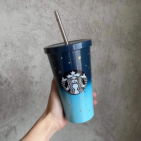 

starbucks starry sky straw stainless steel mugs portable coffee handy cup