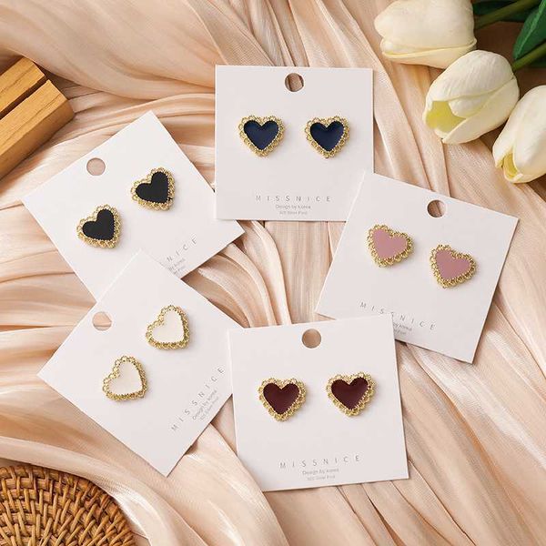 

stud qwc vintage small heart love earrings colorful cute for women girl tiny simple lovely wedding engagement trendy ear jewelry, Golden;silver