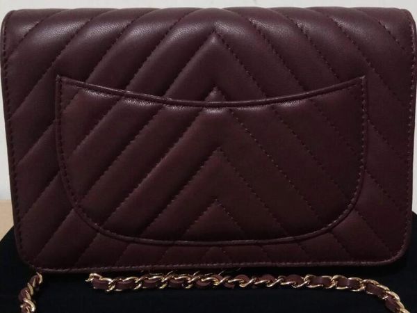 Realfine Wallets 5A WOC Caviar Grainy Quilted Flap Klassische Geldbörse an Kette für Damen mit Staubbeutelbox Lammleder215b