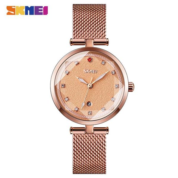 

wristwatches skmei fashion diamond dial quartz wrist watches mesh steel strap female clock for women ladies 2021 arrival, Slivery;brown