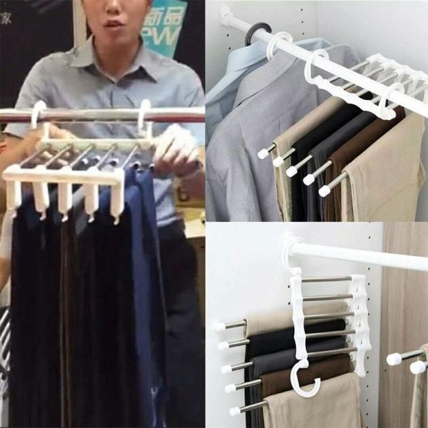 

hangers & racks 1pcs 5 in 1 steel multifunction retractable family pants foldable trouser hanger clothes hook rack storage u4o9