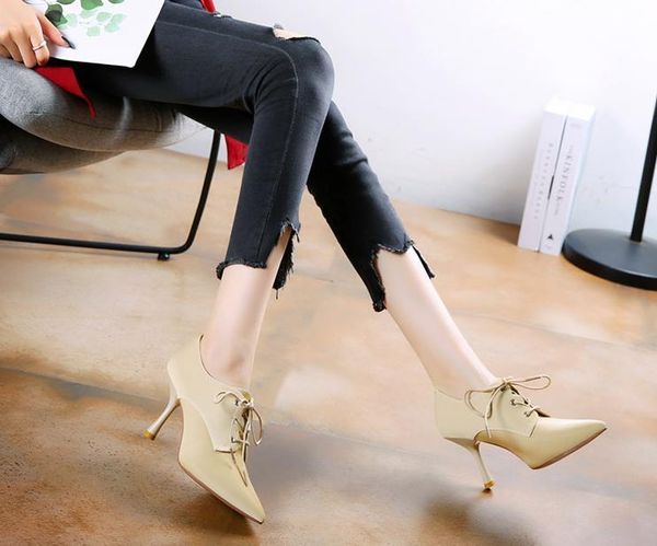 

boots front straps high heel female autumn bare pointed, Black