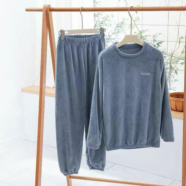 

men's sleepwear warm pajamas set flannel pyjamas shirt&pants two piece lovers casual coral fleece nightwear lingerie home clothes, Black;brown