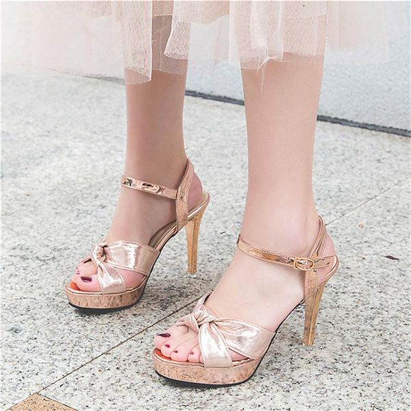 

dress shoes women platform pumps 11cm spike heels peep toe party wedding bridal ankle strap sandals 2021 leather summer, Black