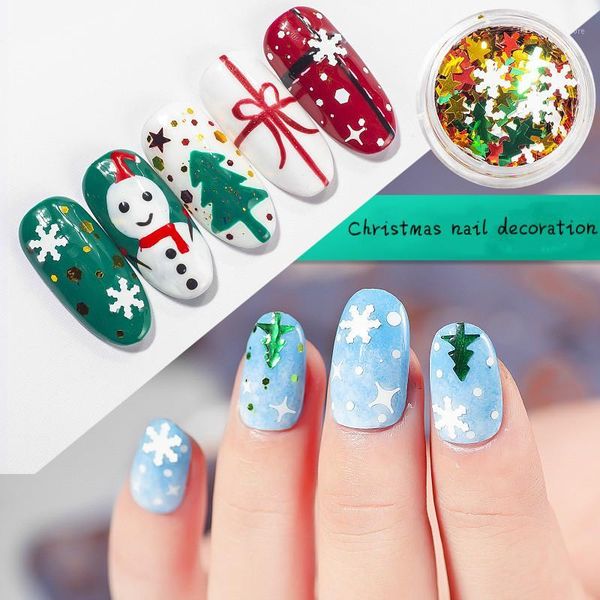 

pieces of christmas manicure art decoration snowflake tree snowman pentagram set nail sequin decoration1, Silver;gold