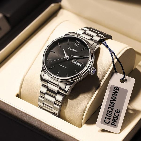 

wristwatches cadisen watch men nh36a mechanical movement set automatic self-wind stainless steel sapphire 5atm waterproof business wrist, Slivery;brown