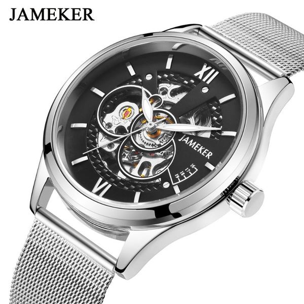 

automatic mechanical watches fashion hollow sport men's business wrist watch male clock relogio masculino wristwatches, Slivery;brown