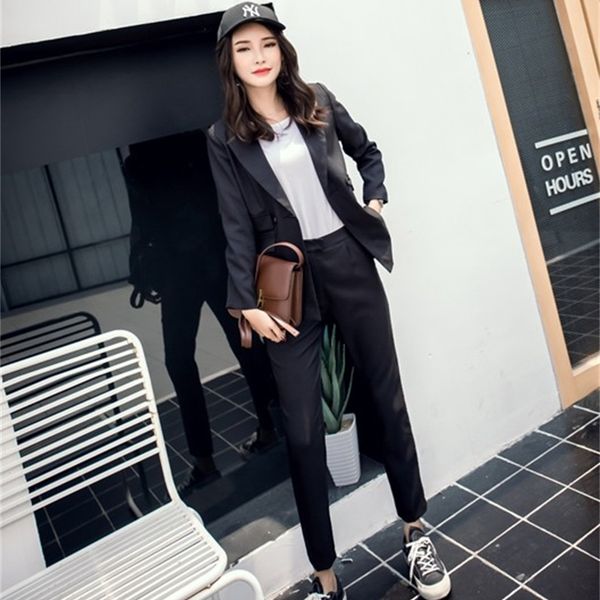 

women's suits & blazers plain jacket, office clothes with pockets and double buttons, pants suit, street clothes, american suit, White;black