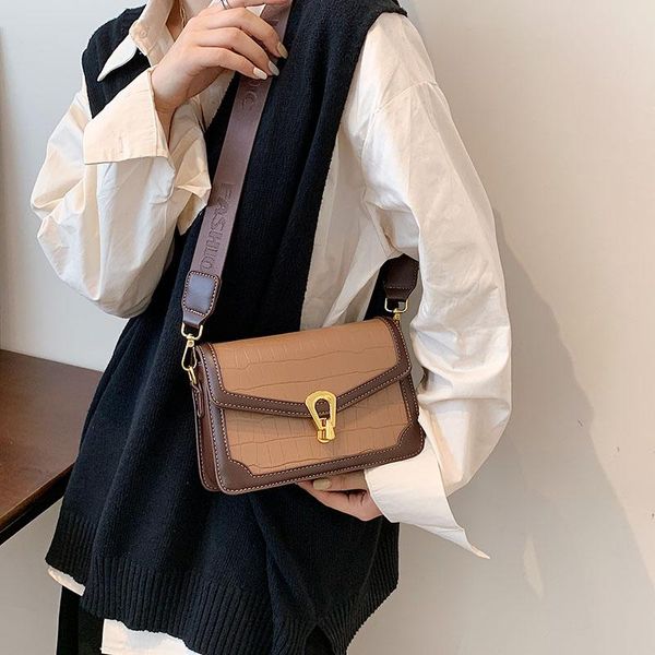 

evening bags designer small square bag women stone pattern color matching wide strap shoulder fashion shopper lady messenger trendy