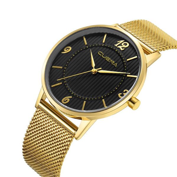 

wristwatches watches cuena quartz watch stainless steel dial casual bracelet mesh belt clock dress relogio masculino q, Slivery;brown