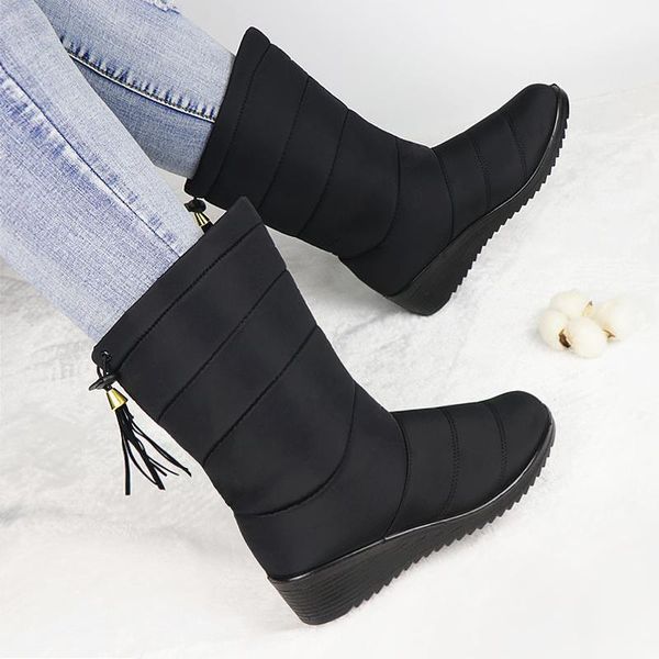 

boots winter women ankle snow waterproof shoes woman down plush ladies platform casual zapatos mujer, Black
