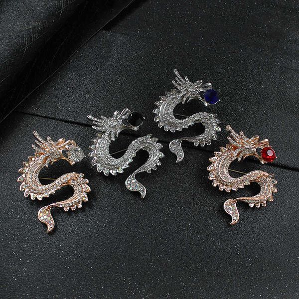 

selling trend china dragon brooch exquisite simple diamond inlaid dragon personalized design versatile clothing accessories, Gray