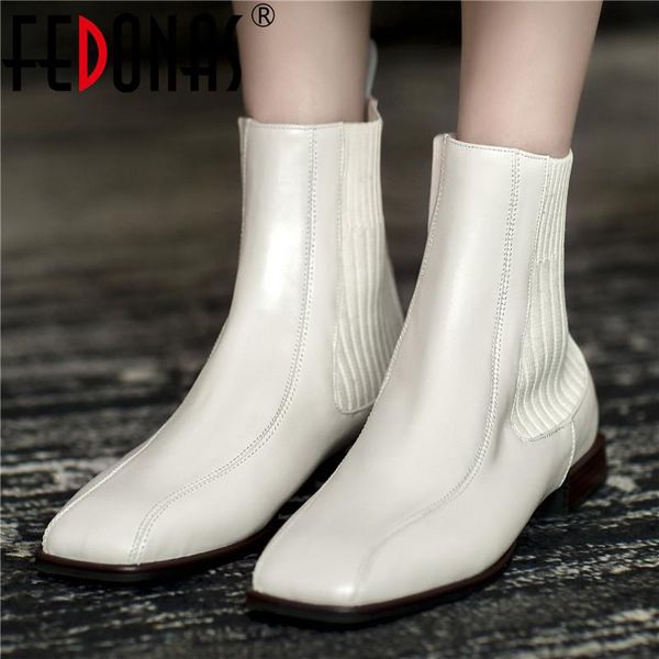 

boots fedonas elastic band ankle fashion genuine leather high heels for women 2021 winter working party shoes woman, Black