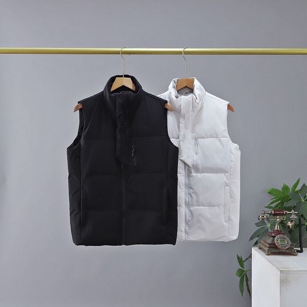 

north autumn winter men's down vest embroidery logo letter printing waistcoat women's windproof warmth white duck downs hiking coa, Black
