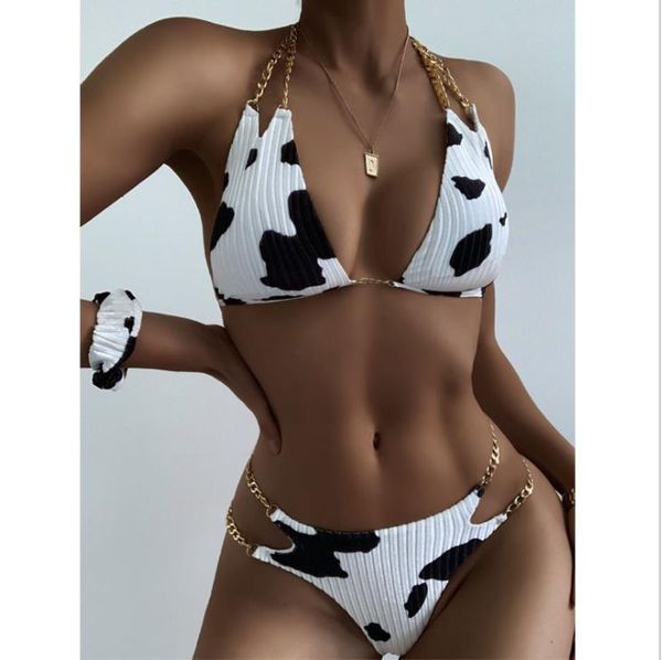 

women's swimsuit brazilian bikini set push up for girls two pieces chain halter swimwear summer bathing suit one-piece suits