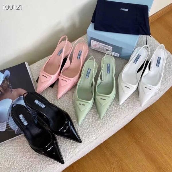 

p family 2021 new women's shoes triangle letter cat heel pointed shoes sandals french fairy candy shoes[finished on april 26] zlh, Black