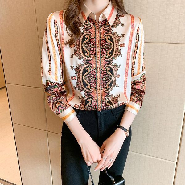 

women's blouses & shirts chikichi 2021 spring fashion high-end printing loose all-match blouse women vintage long sleeve for, White
