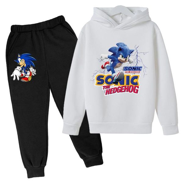 

clothing sets boys and girls children's hoodie sonic fashion 4-14t spring autumn + pants 2piece sportswear set, White
