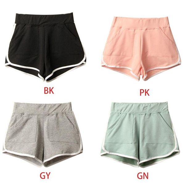 

women summer casual booty sport shorts solid color elastic waist leisure gym workout running skinny shorts with side pocket, White;black