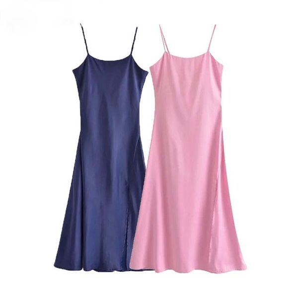 

casual dresses women 2021 fashion front slit soft touch midi camisole dress vintage backless zipper thin straps female mujer, Black;gray