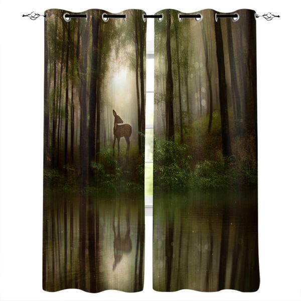 

curtain & drapes deer river water forest flowers animal plant curtains for living room window bedroom modern interior home decoration