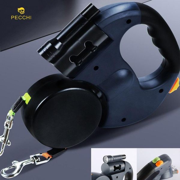 

dog collars & leashes dual headed pet with garbage bag box automatic retractable dogs traction rope double walking leash chain