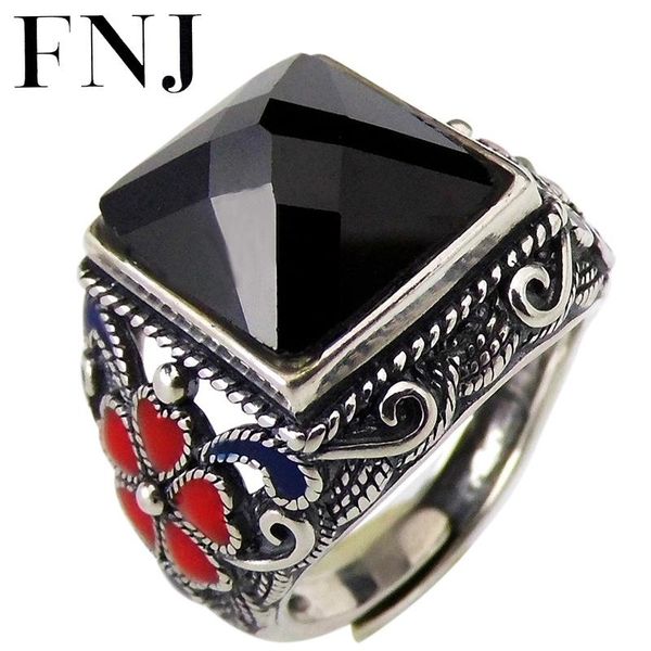 

black agate ring 925 silver adjustable size 100% original real s925 solid rings for men jewelry flower clover cluster, Golden;silver