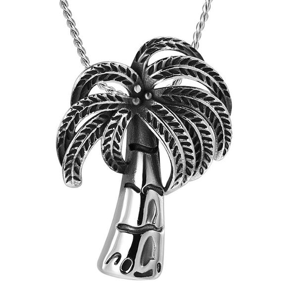 

chains cremation jewelry coconut tree urn necklace for ashes women men keepsake memorial, Silver