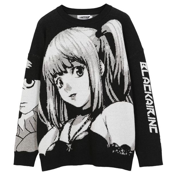 

men's sweaters hip hop men streetwear harajuku anime sweater girl mesh casual japanese oversize couple pullovers, White;black