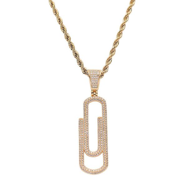 Кулон ожерелья хип-хоп Prong Setting CZ Coney Bling Out Solid Pin Pink Clip Colen Colence для мужчин рэпер украшения золото серебро