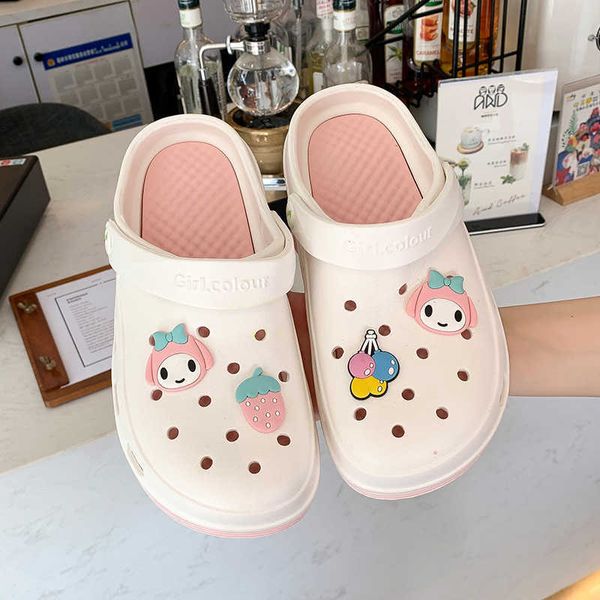 

eva hole shoes women summer tide cute wear thick soled girl heart nurse work baotou beach sandals, Black