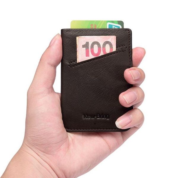 

card holders slim genuine leather wallet for men id thin compact mini purse women pull out holder sleeve purses, Brown;gray