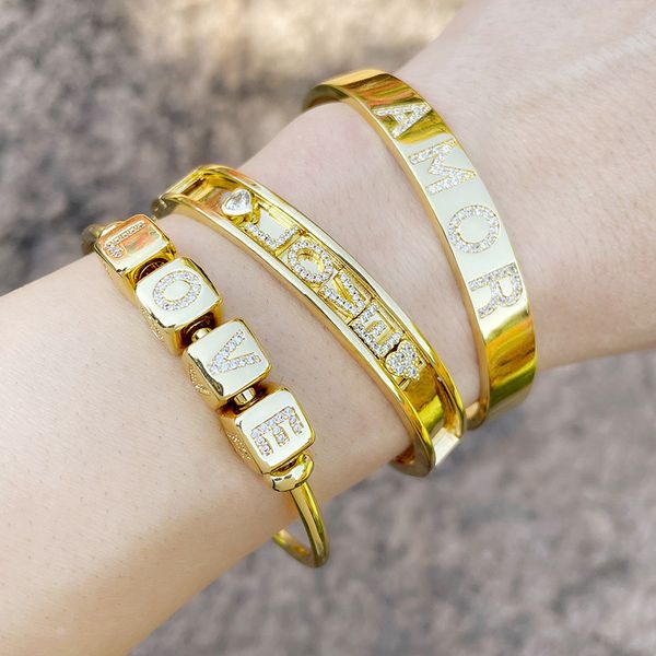 

fashion simple diamond inlaid dice bracelet personality diy26 letter bracelet brc86, Golden;silver