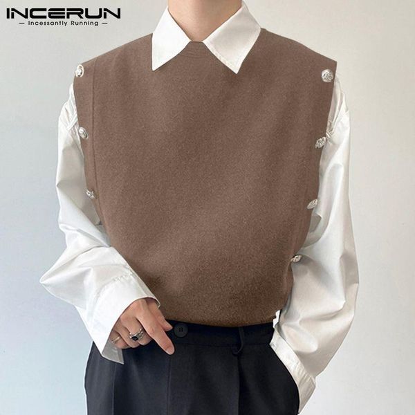 

men's vests incerun stylish men party nightclub sweater solid well fitting comeforable loose button male knitted s-5xl, Black;white