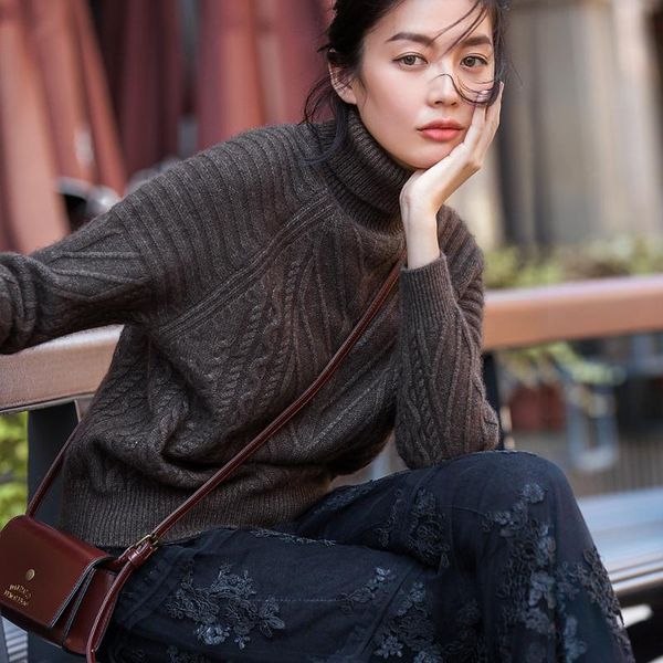 

mujer moda women autumn winter thick warm pull jumpers pullover turtleneck yak cashmere sweater twist sweter damski women's sweaters, White;black