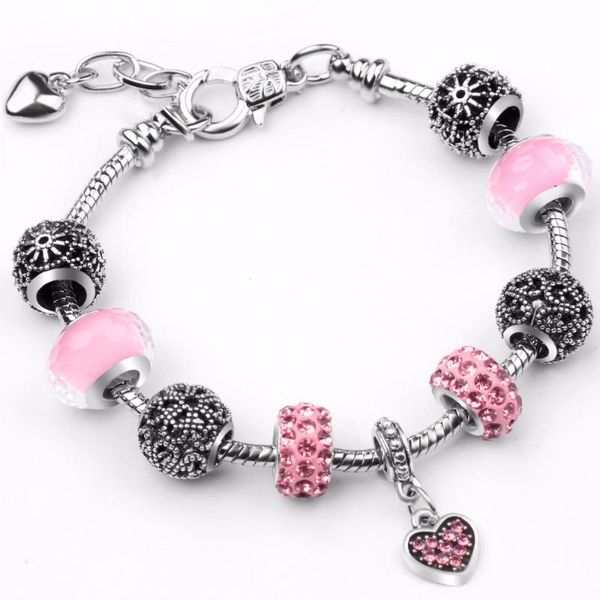 

link, chain drop women charm bracelet trendy pulseira gift love pendant diy beads pa, Black