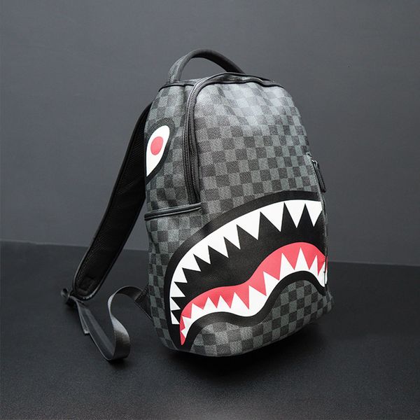 

briefcase men's backpack travel bag fashion lattice student schoolbag large capacity shark street trend man