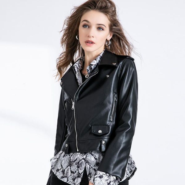 

women's leather & faux fashion temperament pu jacket, Black