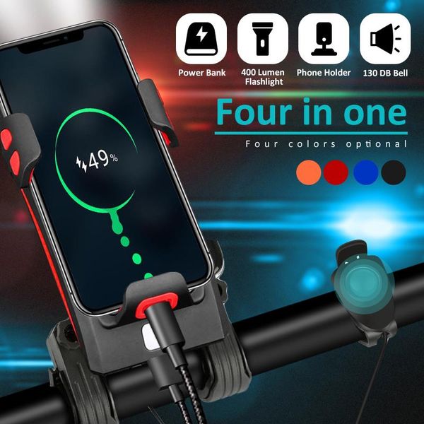 

cell phone mounts & holders 400 lumen 4 in 1 bicycle multifunction bike light with holder highlight 2000/4000mah power bank cycling flashlig