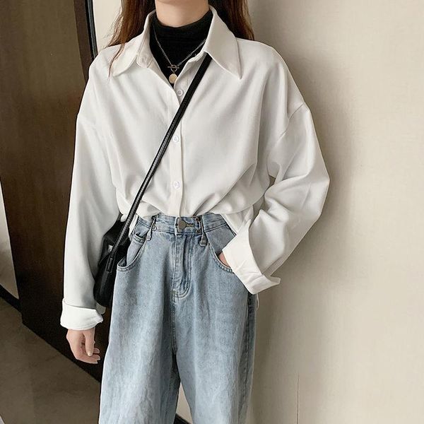 

deeptown white collared shirt women button up shirts winter korean 2021 fashion thicken long sleeve casual solid blouse women's blouse