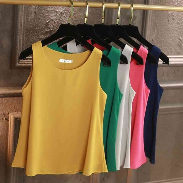 

100% original yuanyu new arrival sleeveless casual blouse chiffon shirt loose plus size 6xl o-neck women's blouse 210323, White
