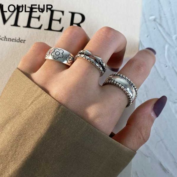 

cluster rings louleur 2021 trend 925 sterling silver ring design smooth opened adjustable for women fashion fine jewelry gifts, Golden;silver