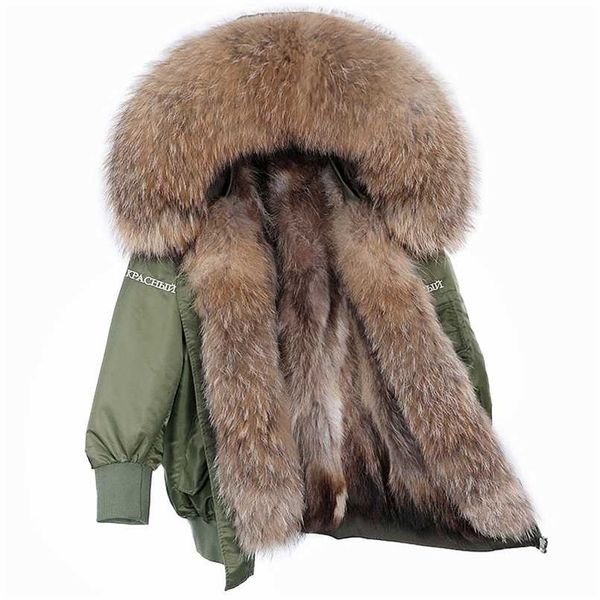 

maomaokong natural real fur collar women coat raccoon fur liner jacket winter fashion warm loose waterproof embroidery parka 211129, Black