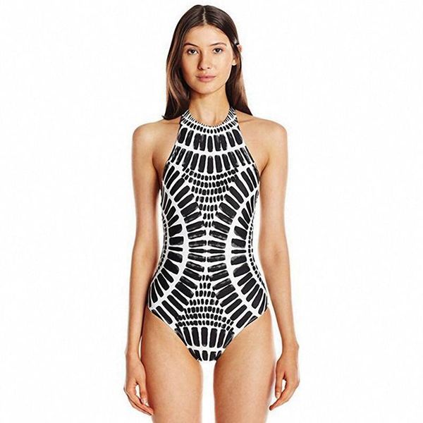 

women's swimwear women black white printing beach wear summer ladies high neck bathing suit one piece swimsuit beachwear, White;black