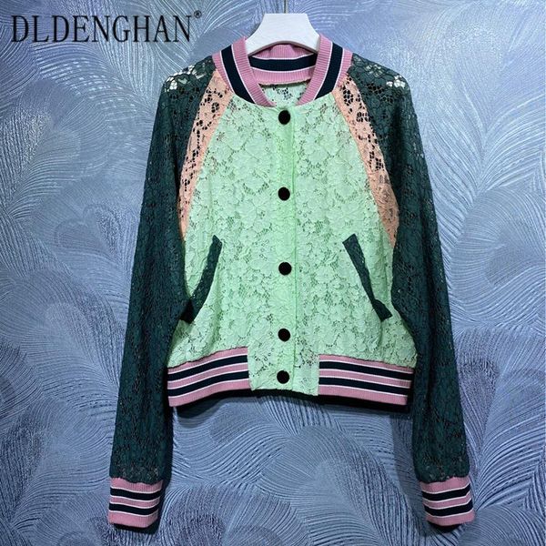 

women's jackets dldenghan fashion runway designer autumn lace jacket women o-neck long sleeve hollow out casual, Black;brown