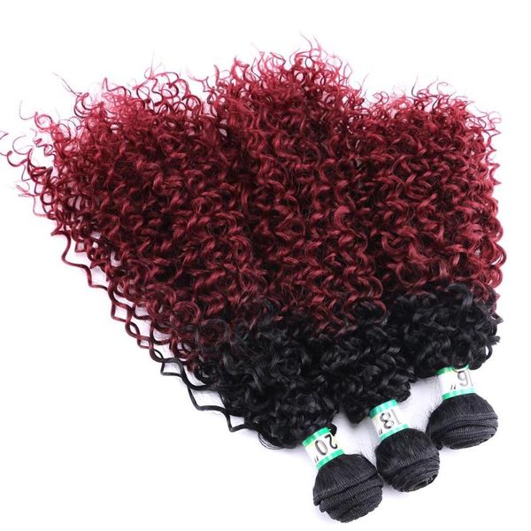 

human ponytails black to burgundy color afro kinky curly hair weaving heat resistant synthetic extensions