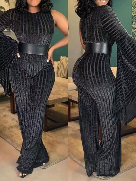 

women's jumpsuits & rompers yooneedi 2021 fashion style women jumpsuit solid sequins one shoulder loose ladies fls9501, Black;white