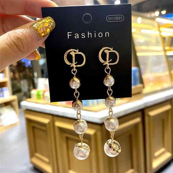 

special offer 75%off outlet onlinepearl long tassel women's classic family personalized face s925 silver pin earrings, Golden